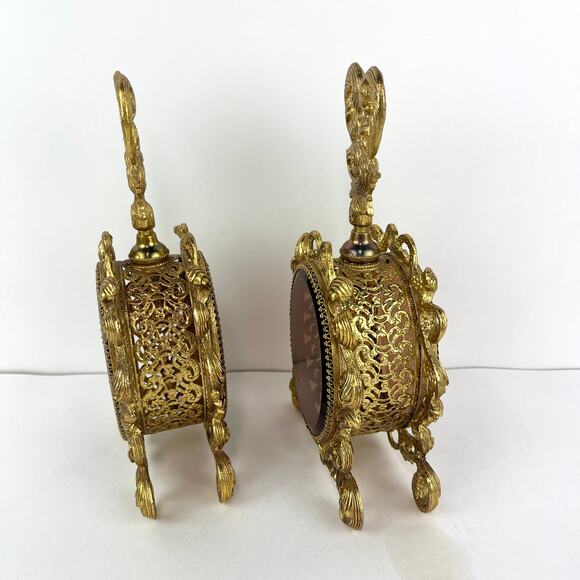 Ormolu Hollywood Regency Set of 2 Perfume Bottles (dauber missing) - Picture 3 of 10